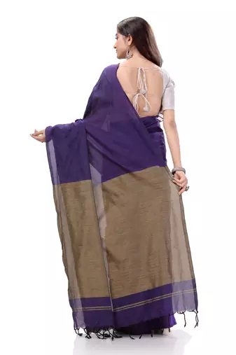 Purple Woven Cotton Saree Without Blouse