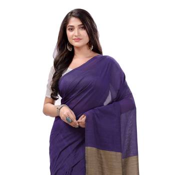 Purple Woven Cotton Saree Without Blouse 4
