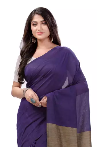 Purple Woven Cotton Saree Without Blouse