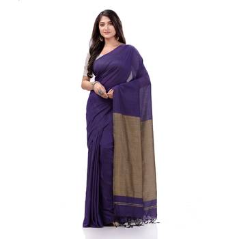 Purple Woven Cotton Saree Without Blouse 5