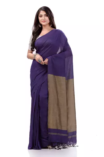 Purple Woven Cotton Saree Without Blouse