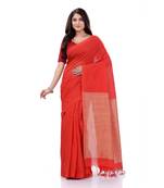 Red Woven Cotton Saree Without Blouse