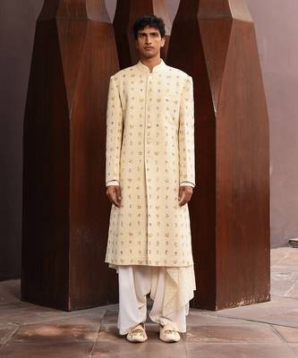 Off white curie sherwani 1