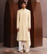 Off white curie sherwani