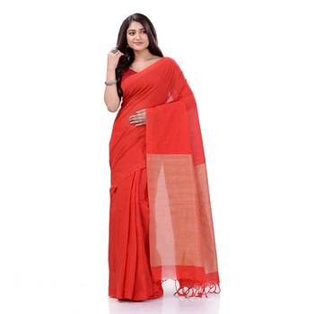 Red Woven Cotton Saree Without Blouse 2