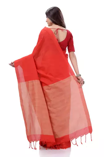 Red Woven Cotton Saree Without Blouse