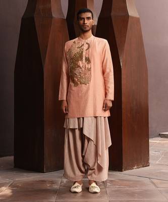 Peach tiger embroidery kurta 1