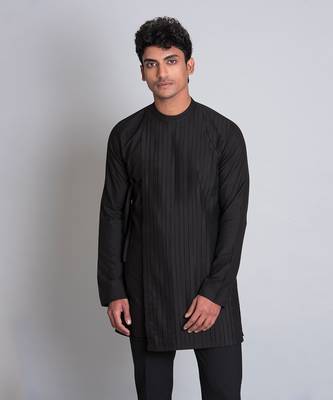 Black cotton silk short kurta 1