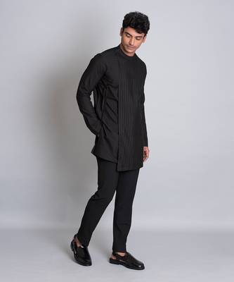 Black cotton silk short kurta 2