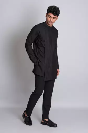 Black cotton silk short kurta