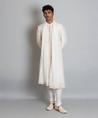 Off white raw silk sherwani 1