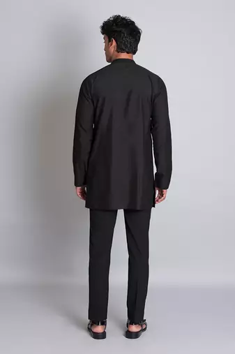 Black cotton silk short kurta
