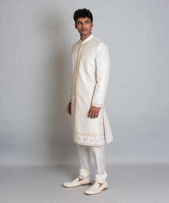 Off white raw silk sherwani 2
