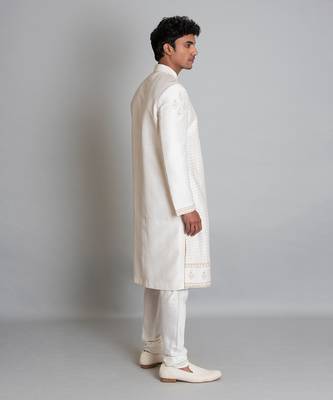 Off white raw silk sherwani 3