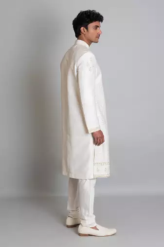Off white raw silk sherwani
