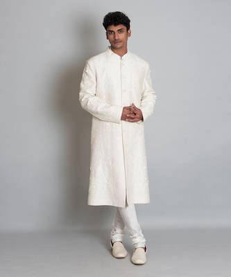 Off white silk sherwani 1