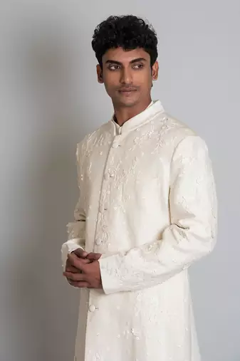 Off white silk sherwani