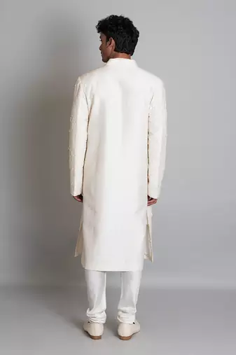 Off white silk sherwani