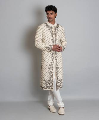 Off white matka silk sherwani 1