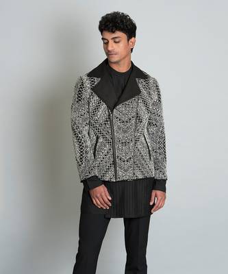 Black matka silk biker jacket 1