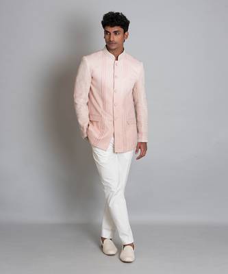 Powder brown ombre linen bandhgala 1