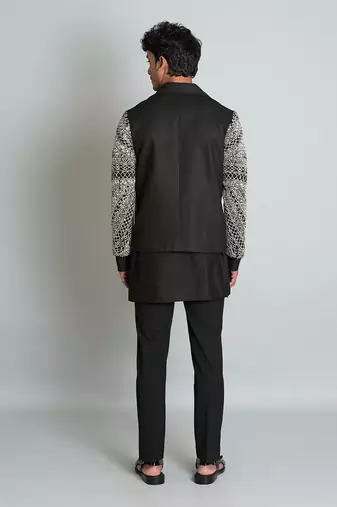 Black matka silk biker jacket