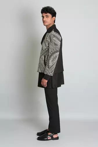 Black matka silk biker jacket