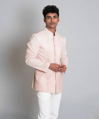 Powder brown ombre linen bandhgala 2