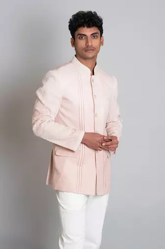 Powder brown ombre linen bandhgala