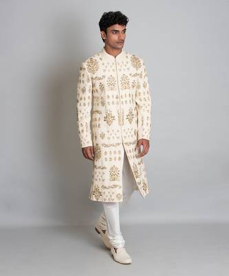 Off white hand embroidered sherwani 1