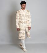 Off white hand embroidered sherwani