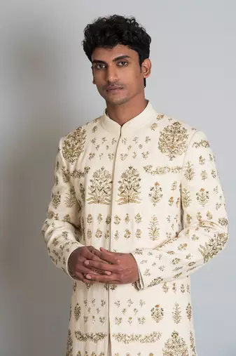 Off white hand embroidered sherwani