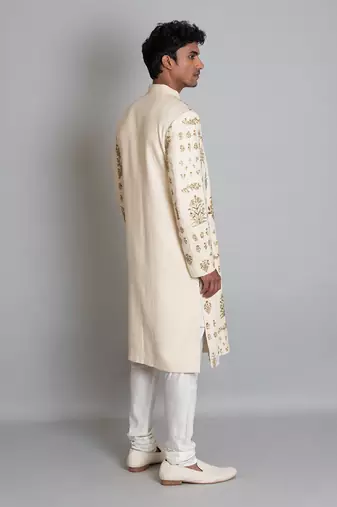 Off white hand embroidered sherwani