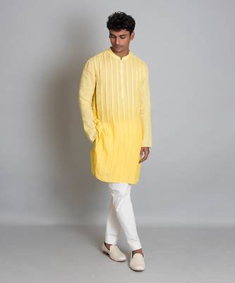 Yellow ombre linen kurta 1