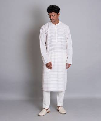 Off white cotton silk kurta 1