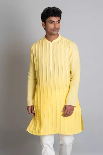 Yellow ombre linen kurta