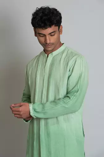 Green ombre linen kurta