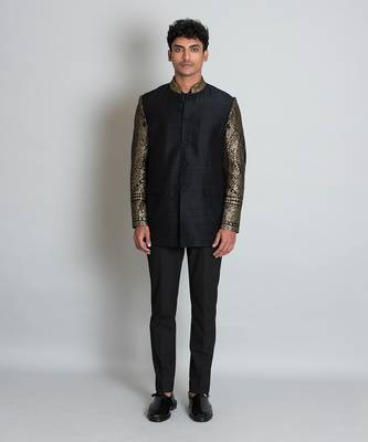 Black raw silk bandhgala 1