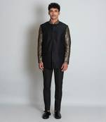 Black raw silk bandhgala