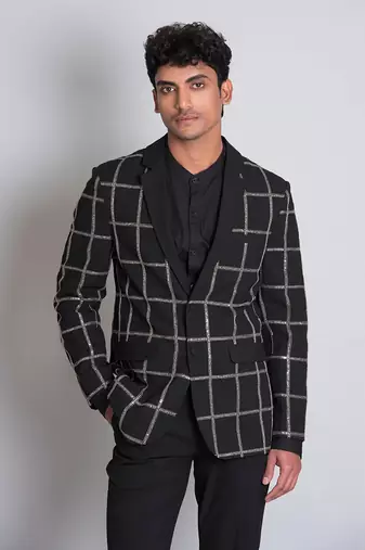 Black poly viscose coat with pant