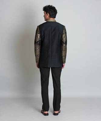 Black raw silk bandhgala 2