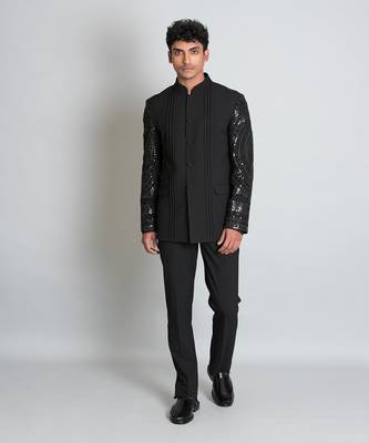 Black poly viscose bandhgala set 1