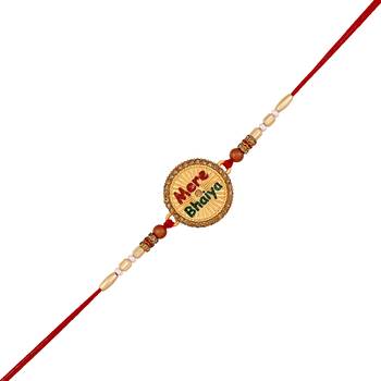 Stefan matt gold plated "mere bhaiya" engraved meenakari work rakhi for brother (racj100126) 3