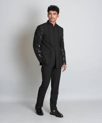 Black poly viscose bandhgala set 2