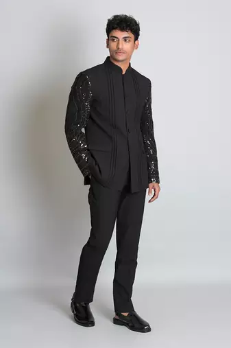 Black poly viscose bandhgala set