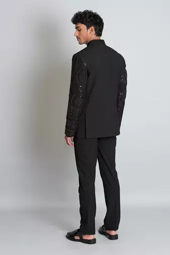 Black poly viscose bandhgala set