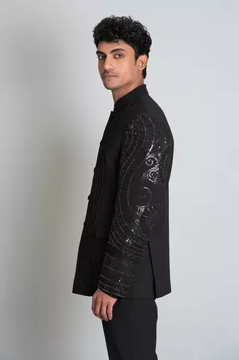 Black poly viscose bandhgala set
