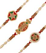 Stefan matt gold plated combo of 3 meena work & beads rakhis for bhai (raco001022)