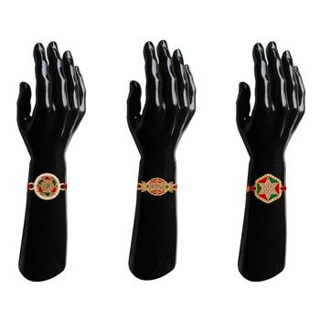 Stefan matt gold plated combo of 3 meena work & beads rakhis for bhai (raco001022) 2