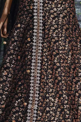 Black Zari And Heavy Sequins Embroidered Silk Lehenga Choli